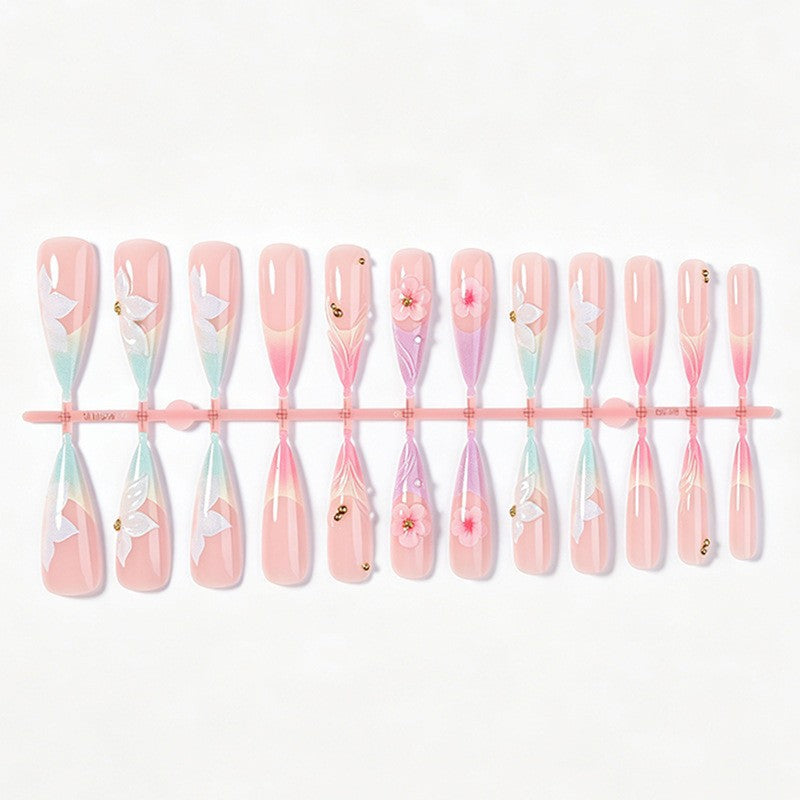 Artificial nail set with elegant flowers and delicate color gradients Bowlift