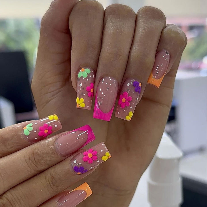 Vibrant Floral Nail Art Extensions Bowlift