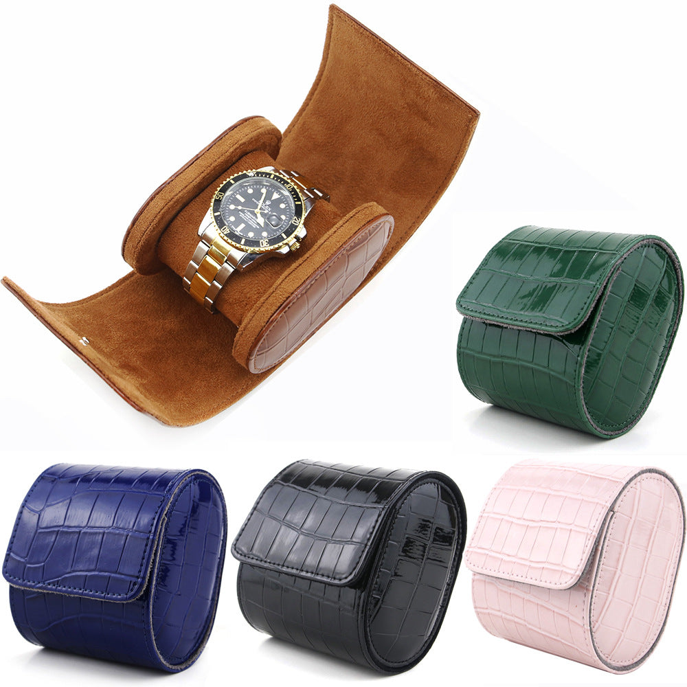 Embossed Leather Single Watch Travel Case Bowlift