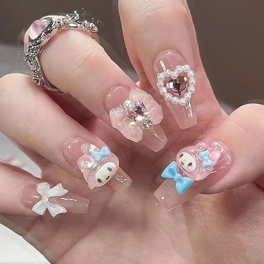 Decorative Stiletto Press-On Nails with Elegant Detailing Bowlift