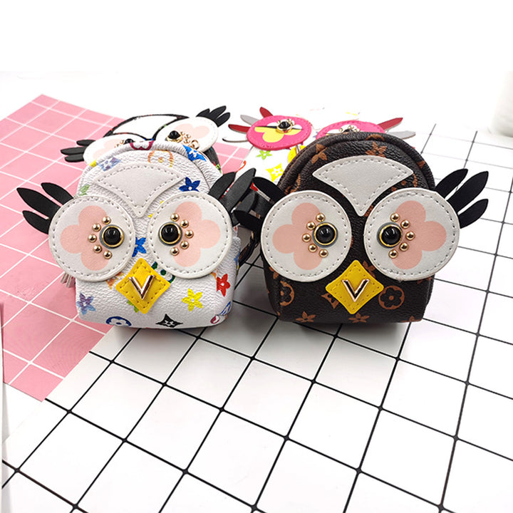 Whimsical owl shaped faux leather coin pouch keychain accessory Bowlift