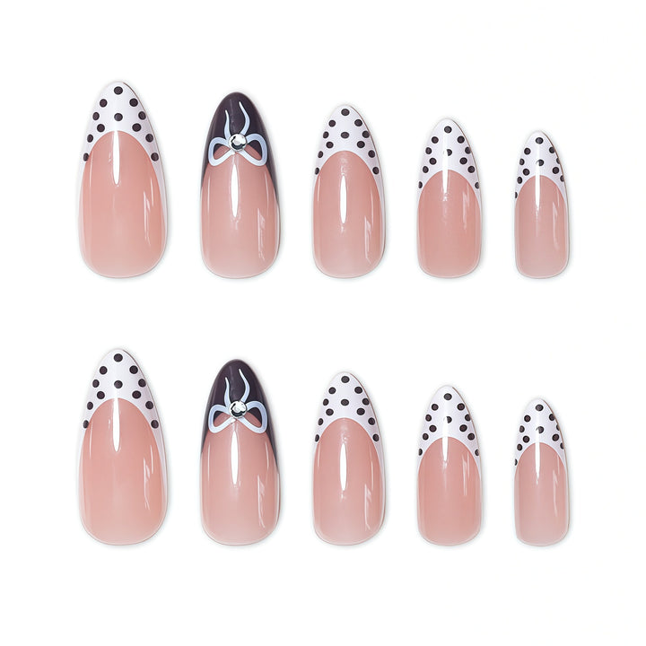 Chic Polka Dot French Tip Nail Art Extensions Bowlift
