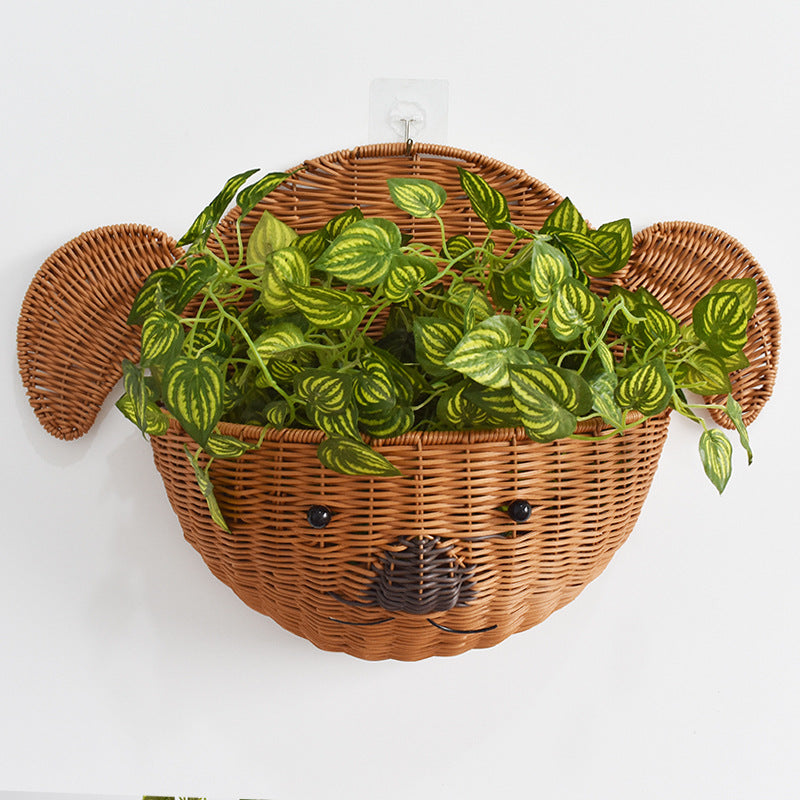 Decorative Dog-Shaped Woven Storage Basket Bowlift
