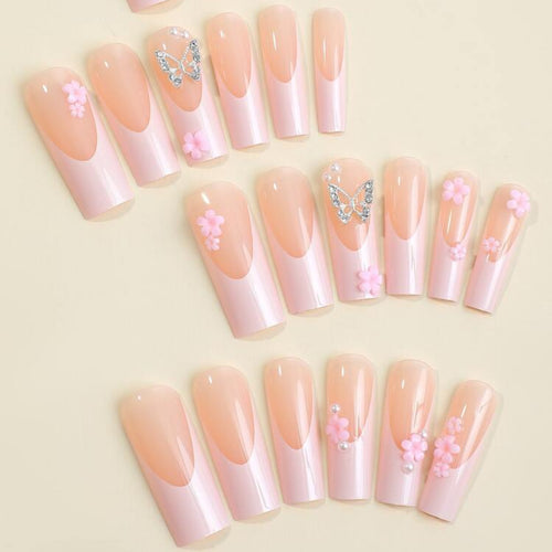 Artificial nail set with romantic butterfly and flower decorations Bowlift