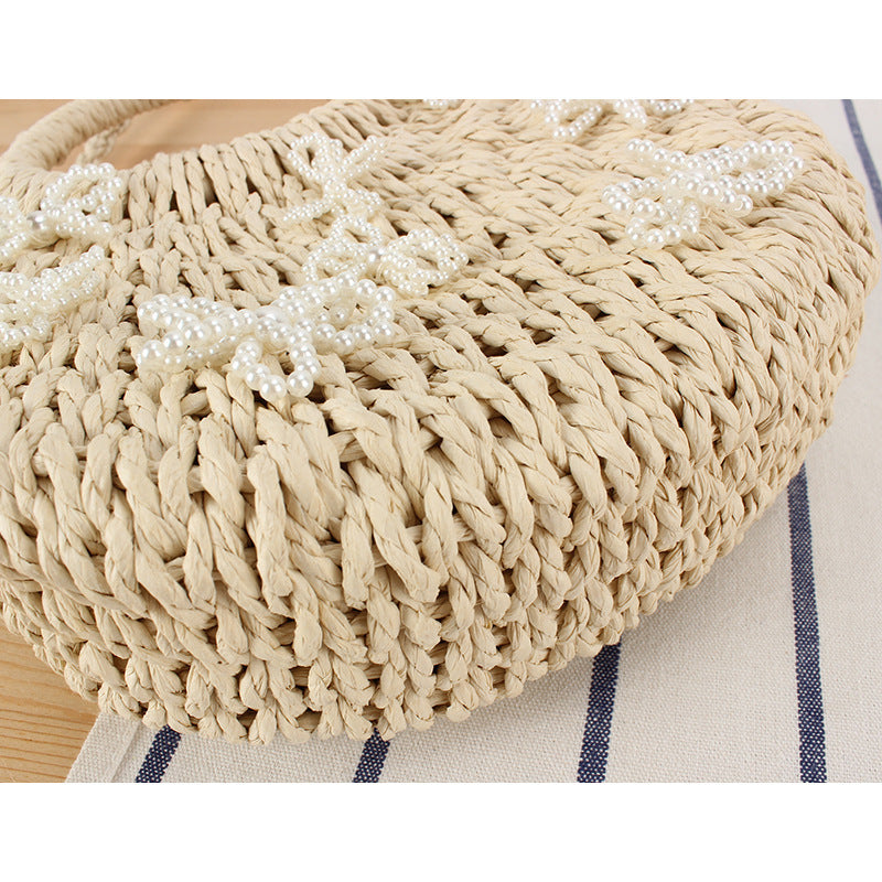 Handbag with Decorative Pearl Flowers Bowlift