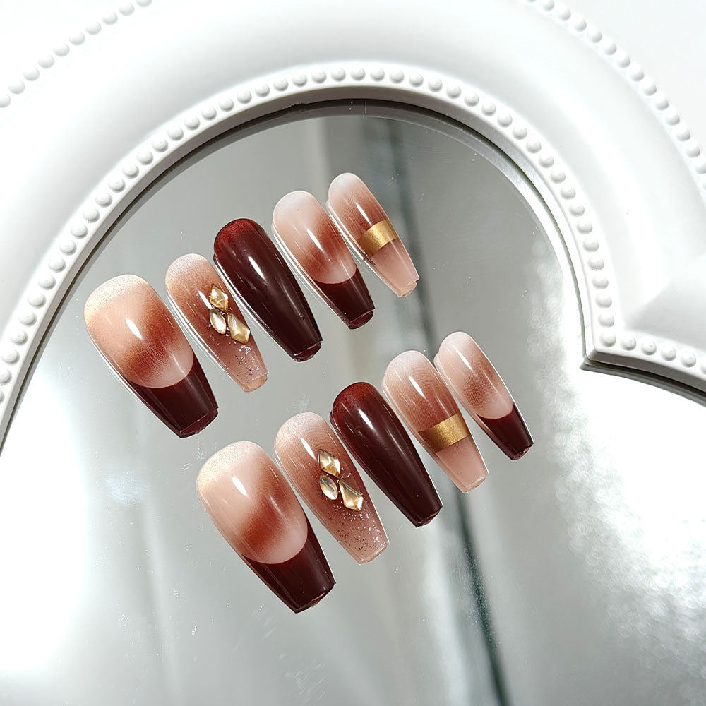 Artificial nails with luxury embellishments and stylish color gradients Bowlift