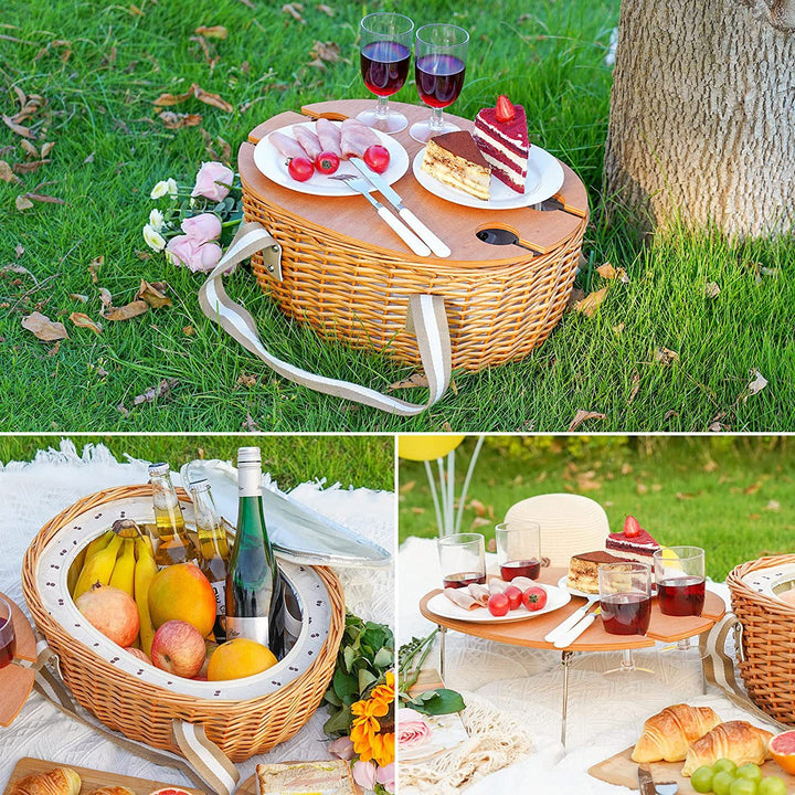 Ladies picnic basket with integrated cooling system and extensive dish set Bowlift