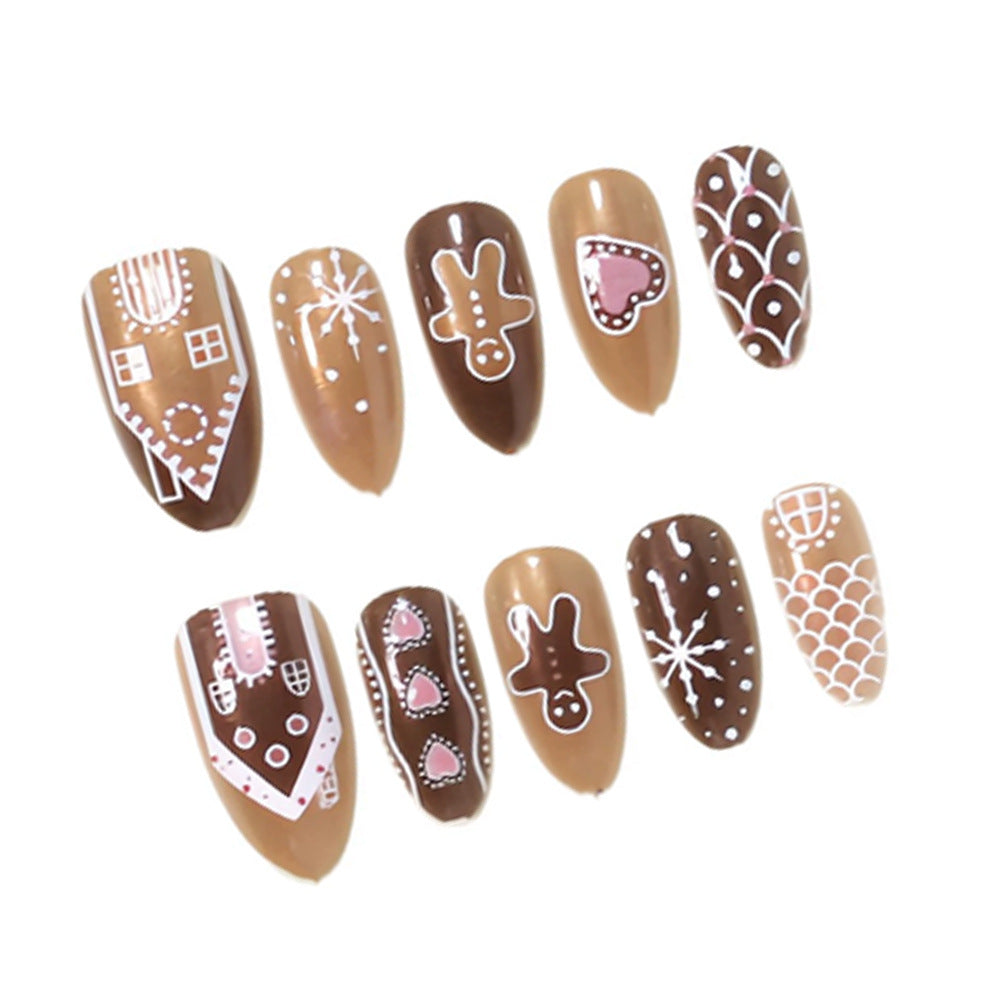 Gingerbread-Themed Holiday Press-On Nail Art Set Bowlift