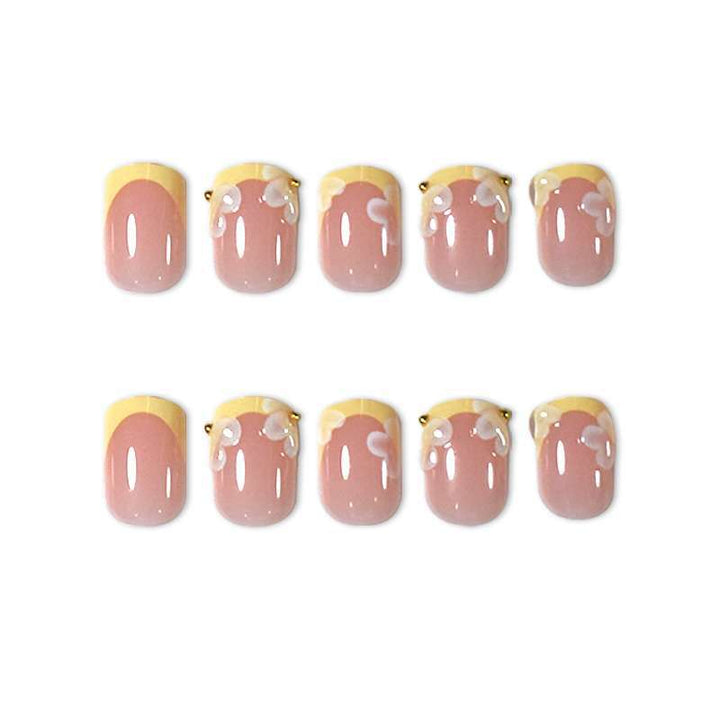 Decorative Press-On Nail Art Set with Floral Accents Bowlift