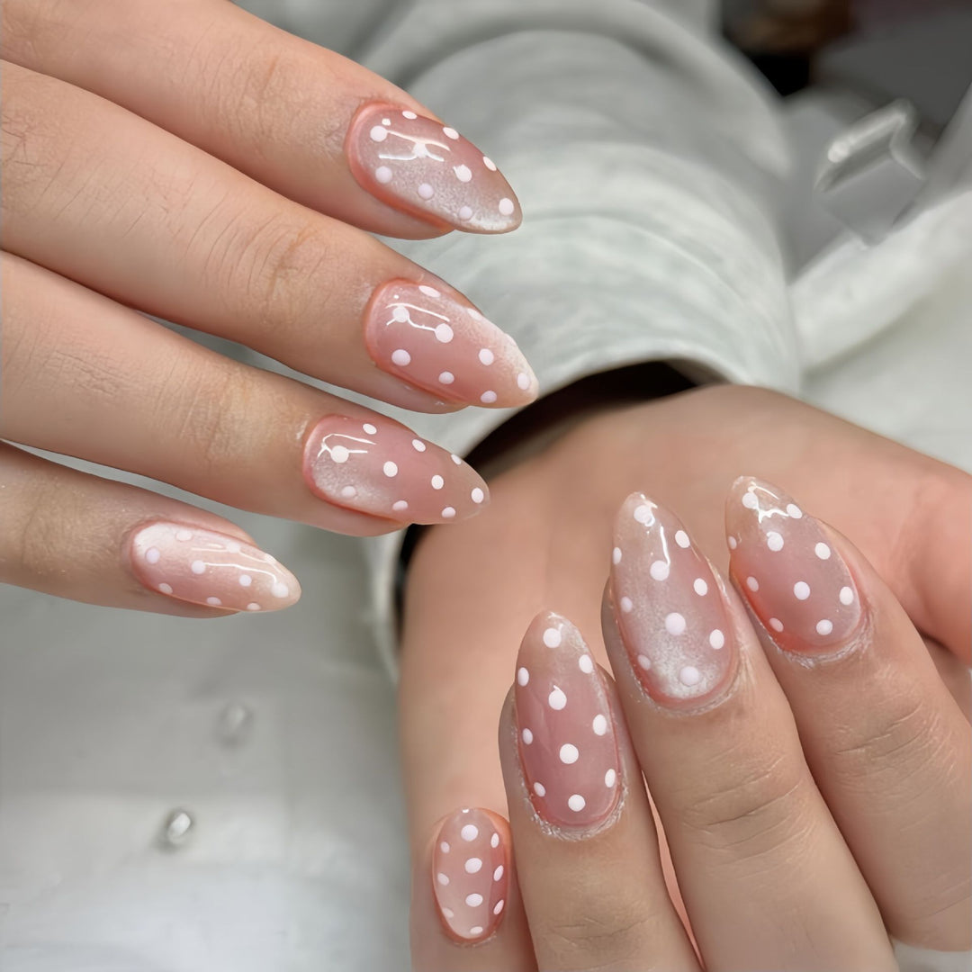 Artistic Almond-Shaped Press-On Nail Set with Whimsical Dot Design Bowlift
