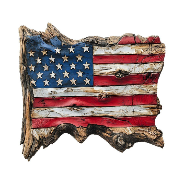 Unisex rustic wooden wall decoration in USA flag design made from handcrafted driftwood Bowlift