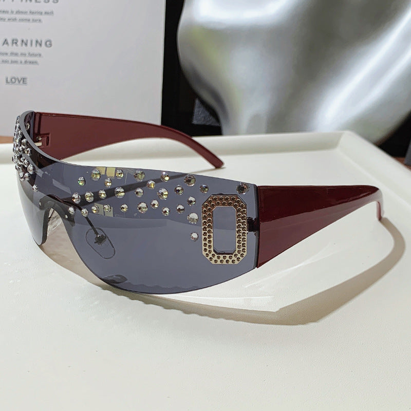 Glamorous Rhinestone-Embellished Shield Sunglasses