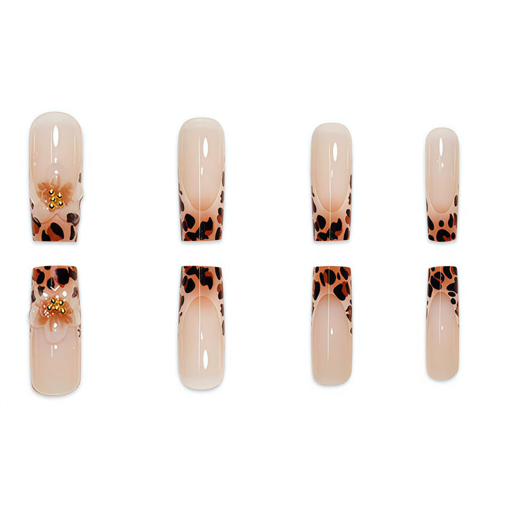 Premium Decorative Press-On Nail Art with Leopard Print Accents Bowlift
