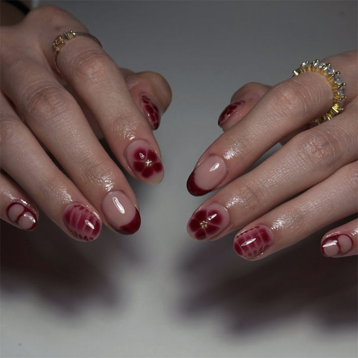 Elegant artificial nail design with floral pattern Bowlift