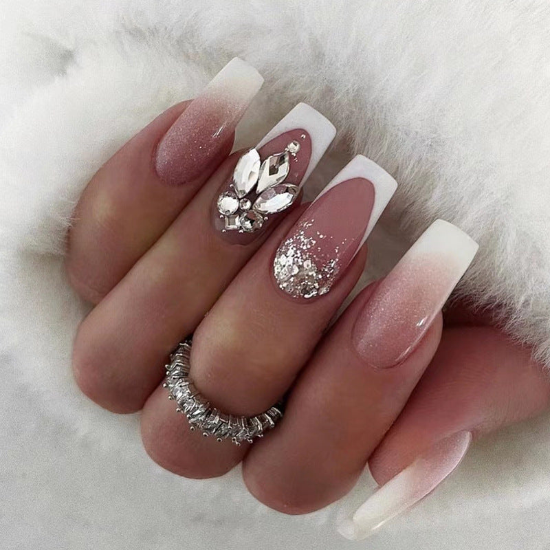 Artful Nail Art with Glitter and Jewelry Details Bowlift