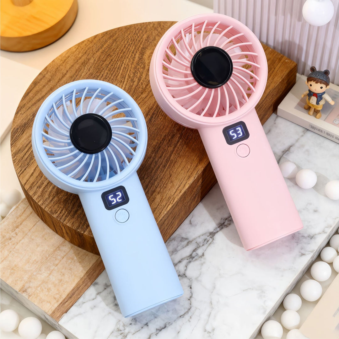 Women's Portable USB Hand Fan with Digital Display and Ergonomic Design Bowlift