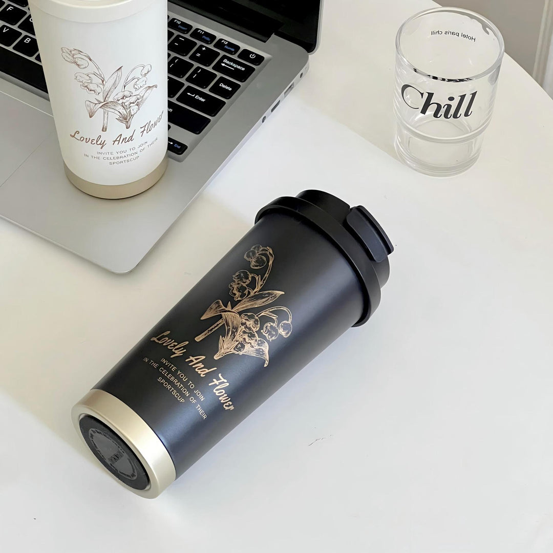 Women Travel Mug with Elegant Flower Illustration Bowlift