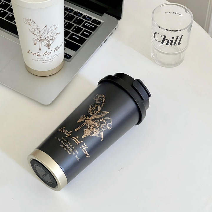 Women Travel Mug with Elegant Flower Illustration Bowlift