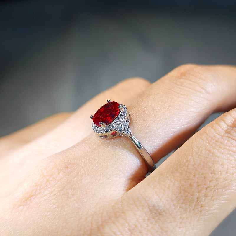 Oval Faceted Gemstone Halo Engagement Ring With Pavé Sterling Band