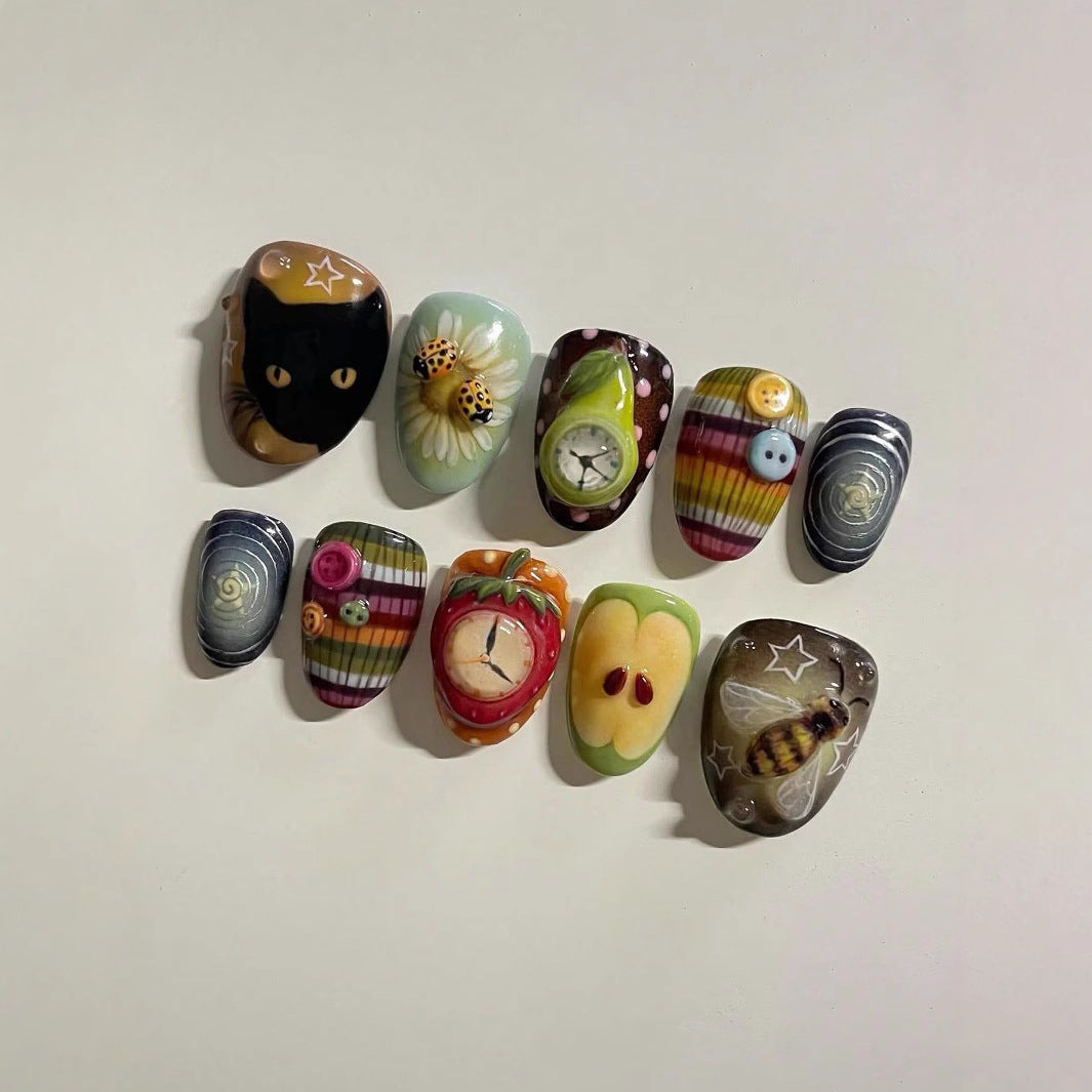 Artistic Ocean-Themed Press-On Nail Art Bowlift
