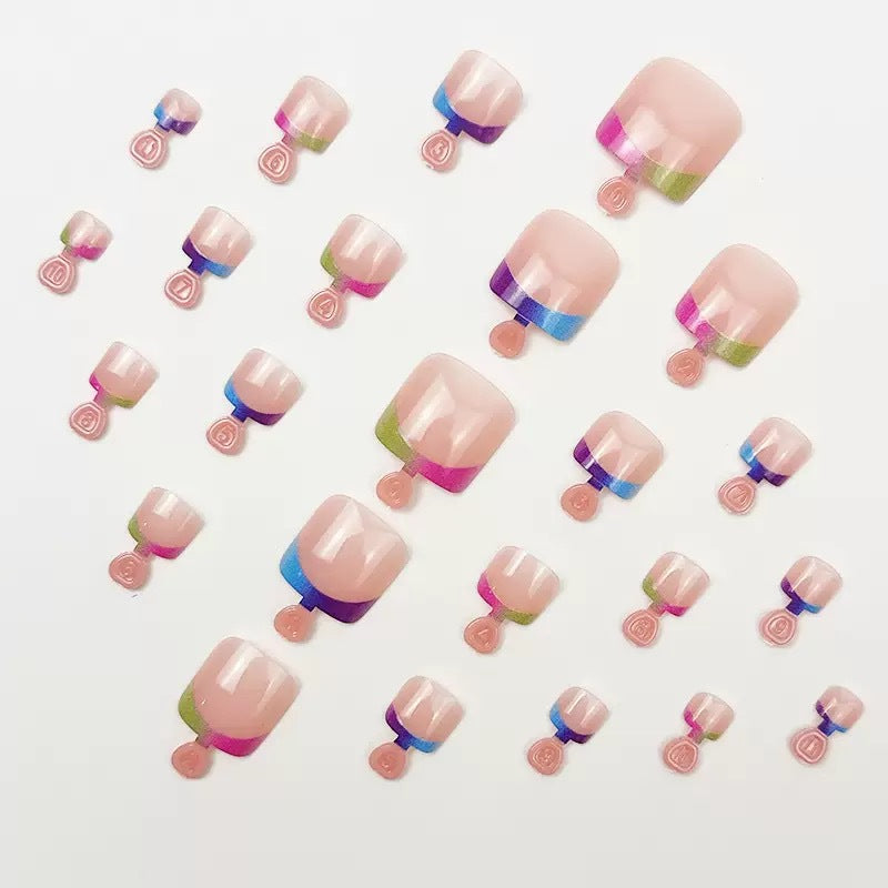 Artificial nail set with colorful gradient and trendy accents Bowlift