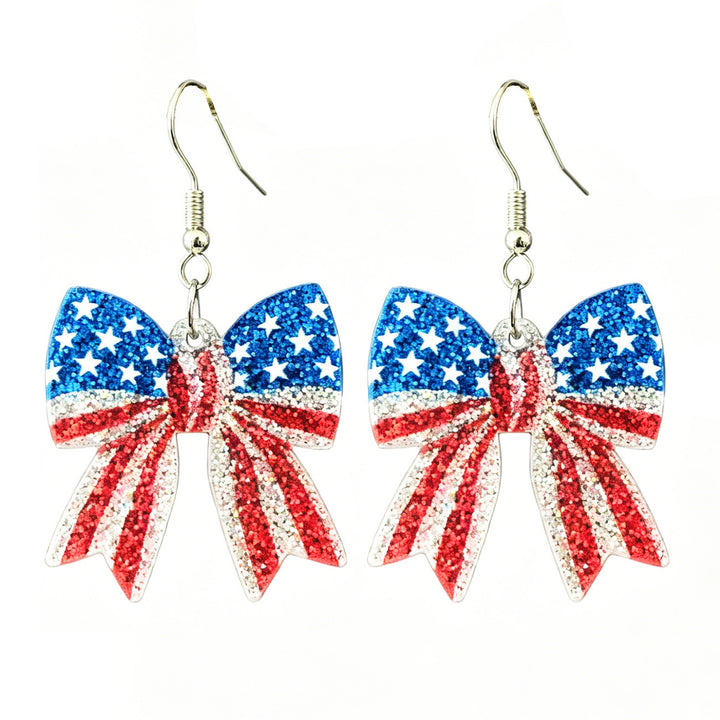 Ladies nan Statement bow earrings made of acrylic with glittering star stripe design and round studs Bowlift