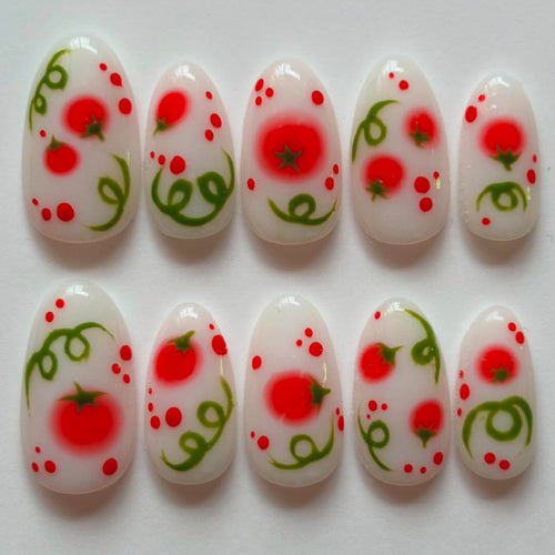 Themed Press-On Nail Art with Tomato Design Bowlift