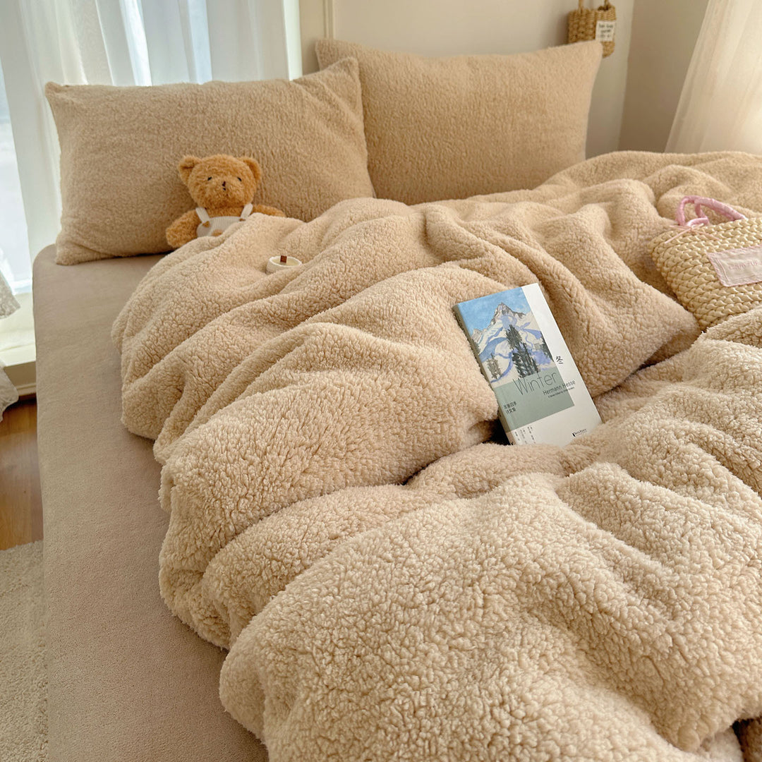 Plush Sherpa Reversible Duvet Comforter with Matching Pillow Shams
