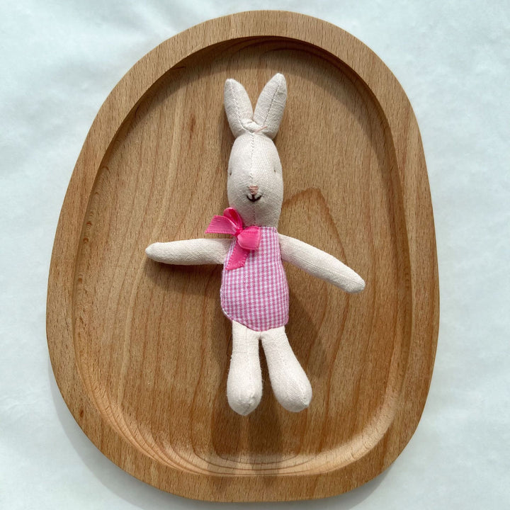Handmade Linen Bunny Comforter Doll with Gingham Outfit