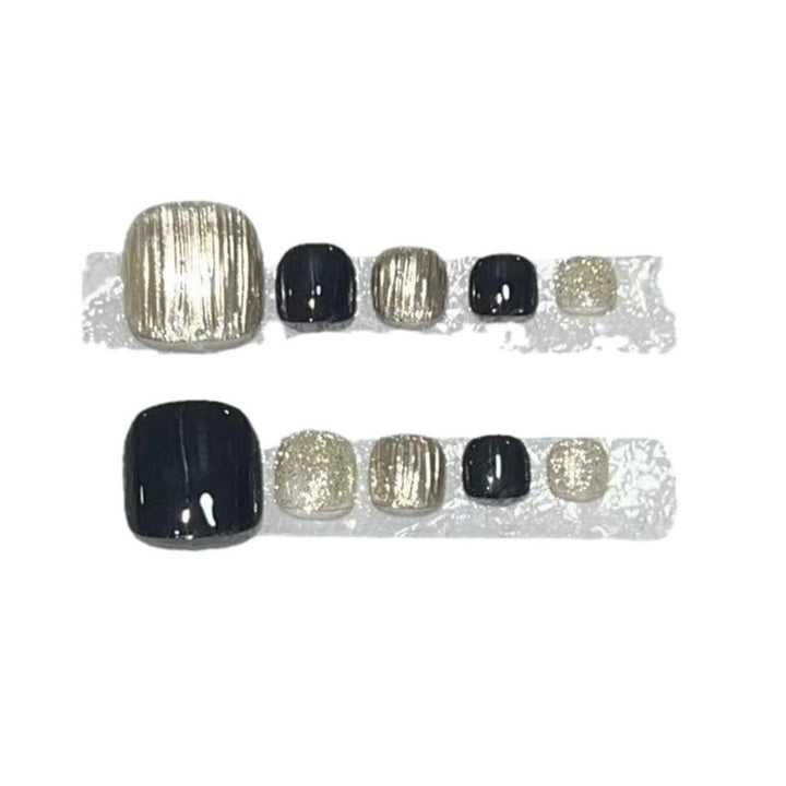 Press-On Nail Art Set with Elegant Metallic and Glitter Accents Bowlift