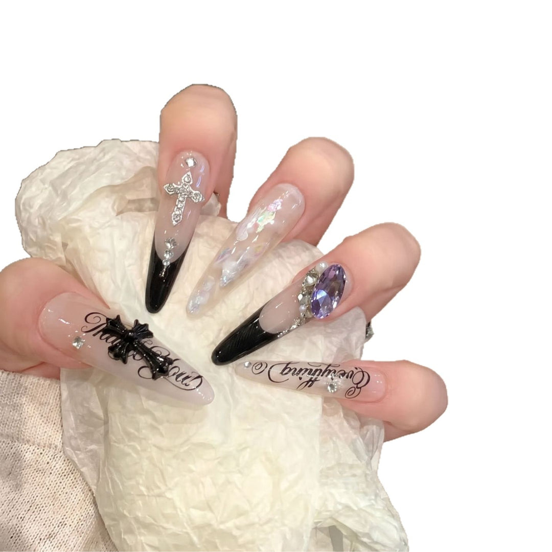 Artistic Stiletto Press-On Nail Art Set with Elegant Decorative Elements Bowlift