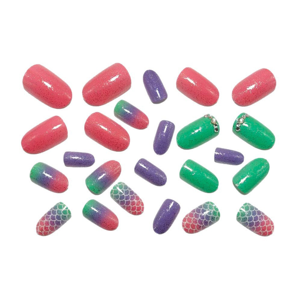 Creative glitter art nails with colorful gradient and scale design Bowlift