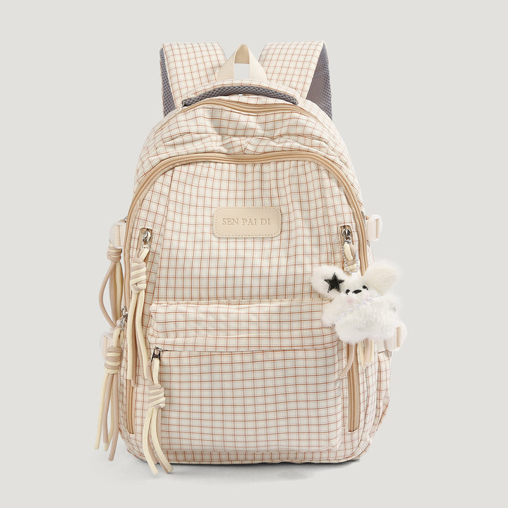 Stylish Multi-Pocketed Checkered Backpack