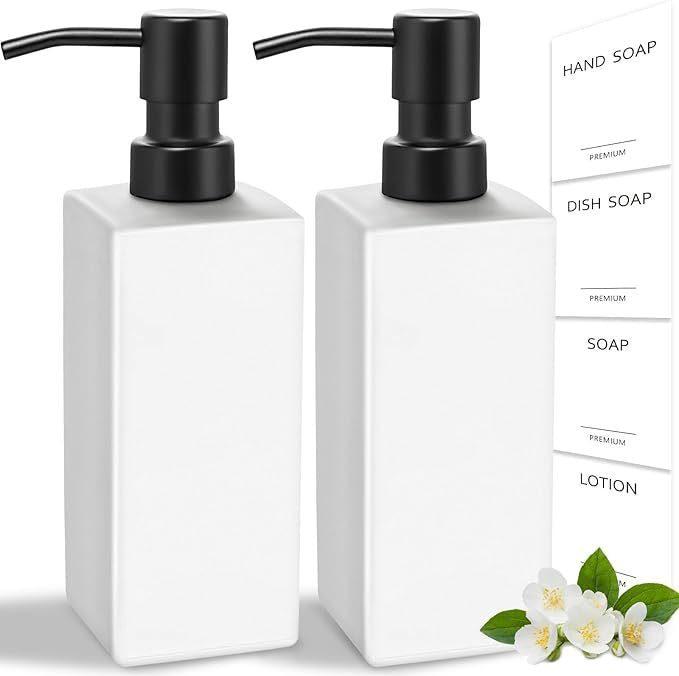 Refillable Tall Rectangular Glass Soap and Lotion Dispenser with Locking Pump Bowlift