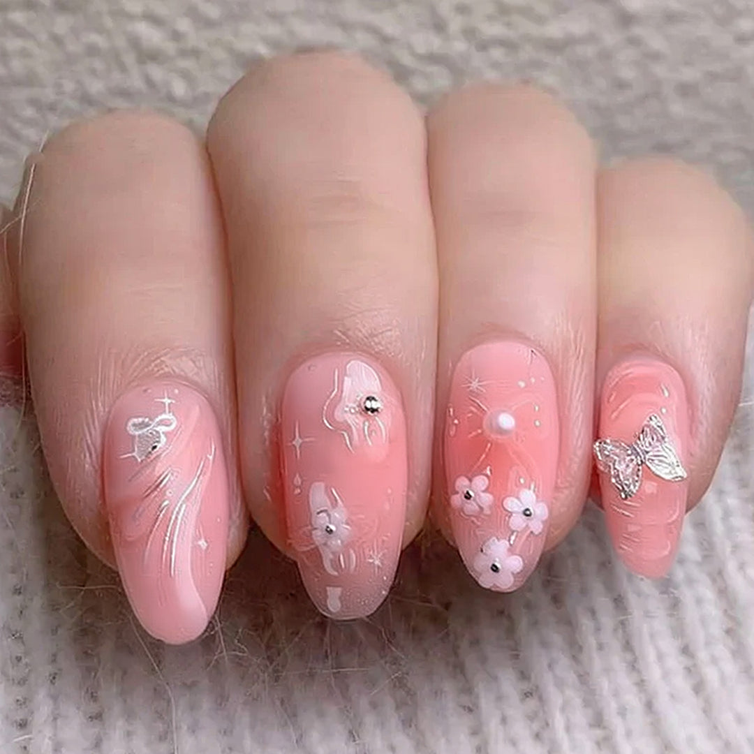 Decorative Floral Press-On Nail Art Set Bowlift