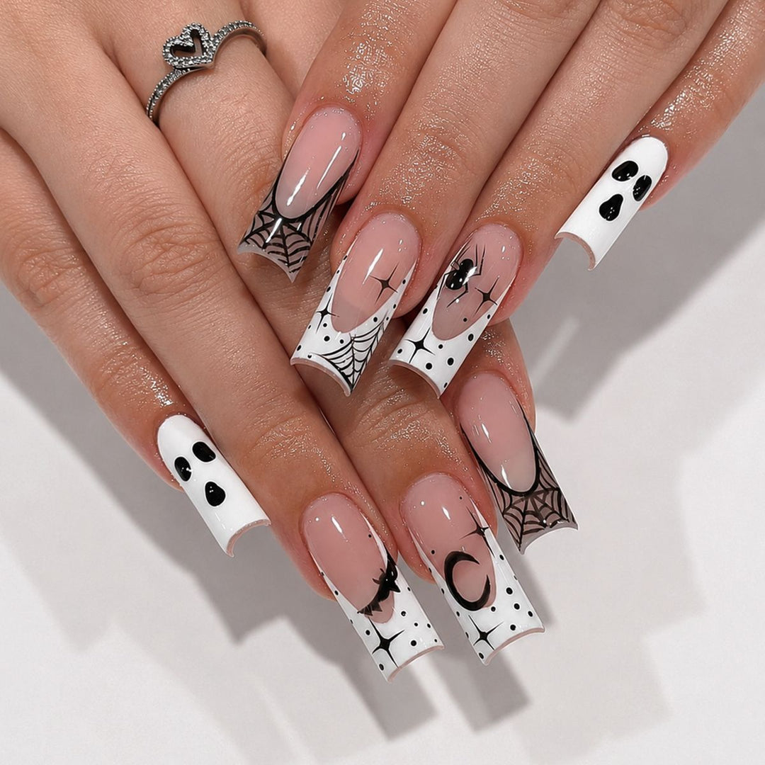 Halloween Art Nail Set with Creative Spider and Ghost Designs Bowlift