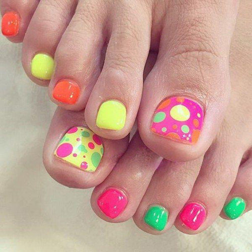 Creative Foot Art Nails with Colorful Dot Design Bowlift