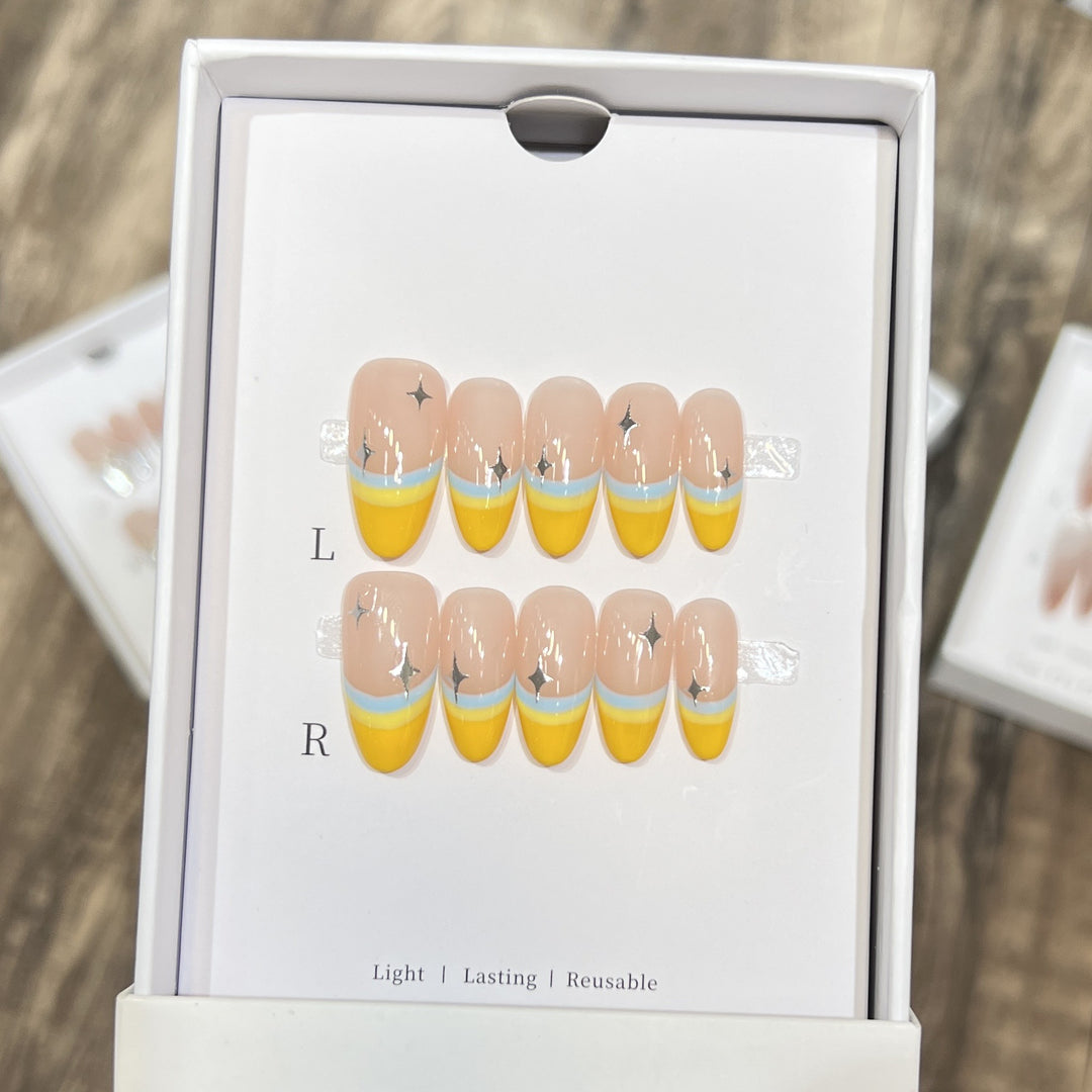 Stylish Press-On Nail Set with Unique Colorful Design Bowlift