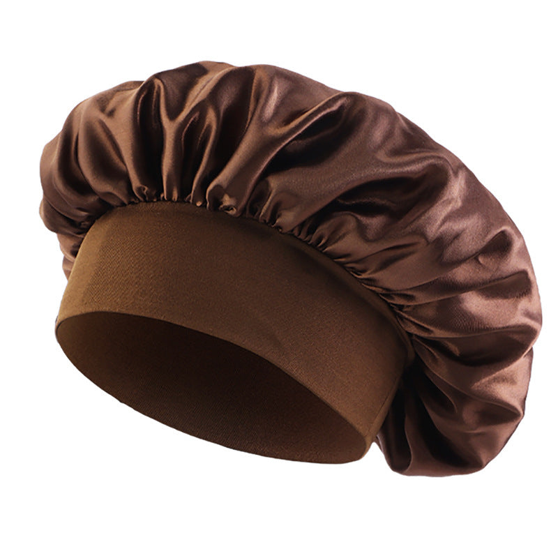 Satin sleep bonnet with wide protective elastic band Bowlift