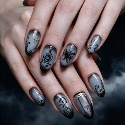 Creative Halloween Nail Art in Gothic Style Bowlift