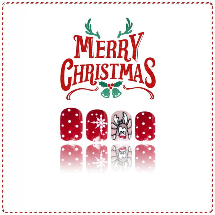 Christmas Art Nail Set with Lively Reindeer and Snowflake Designs Bowlift