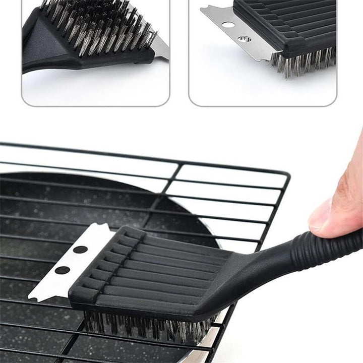 Heavy-Duty Grill Cleaning Brush with Stainless Steel Bristles and Dual-Edge Scraper Bowlift