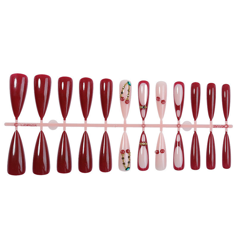 Artificial nail set with elegant red and pink design Bowlift