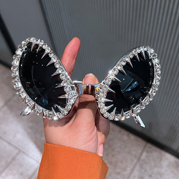 Women futuristic statement sunglasses with glittering crystal frame Bowlift