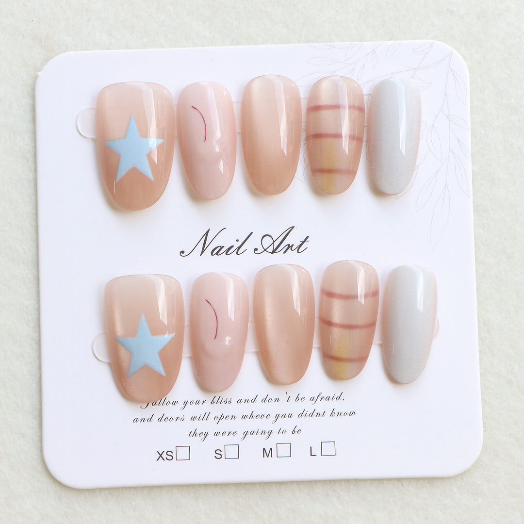 Star-Decorated Press-On Nail Art Bowlift