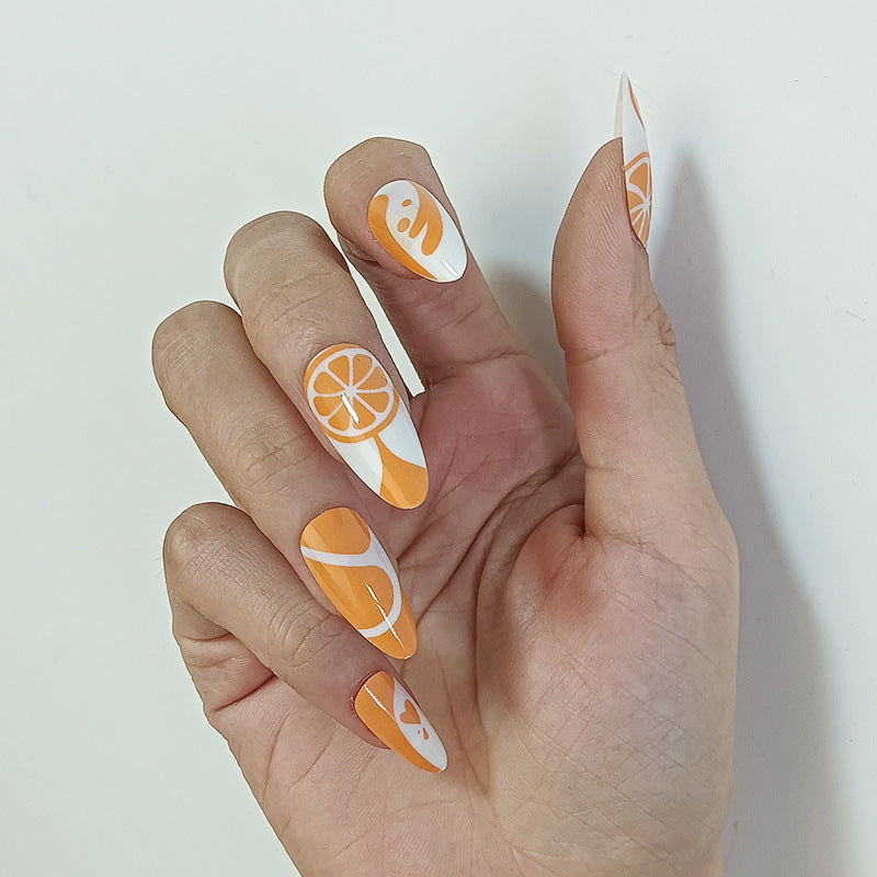 Artificial Nail Set with Fruity Orange Design Bowlift