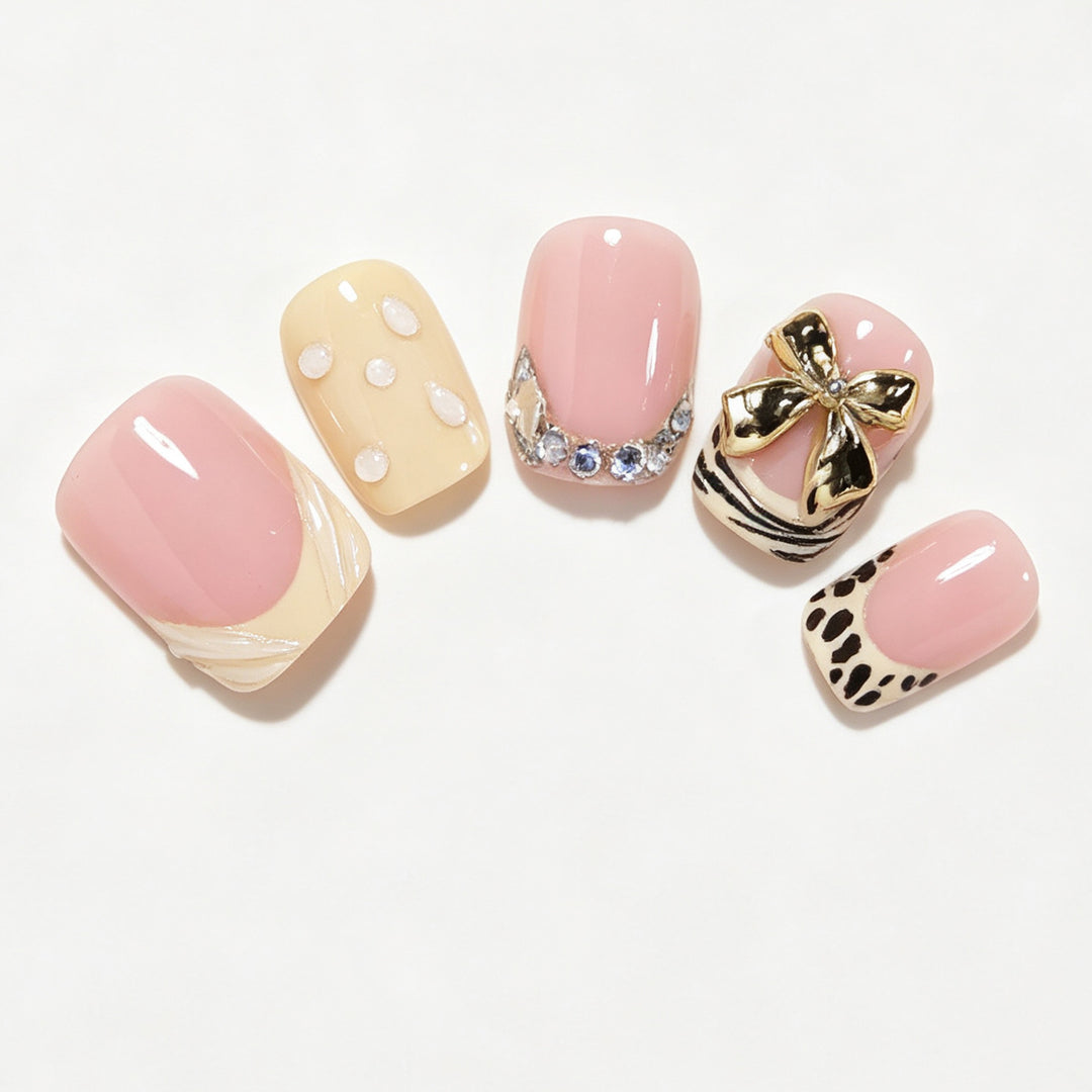 Artistic Press-On Nail Art Set with Decorative Accents Bowlift
