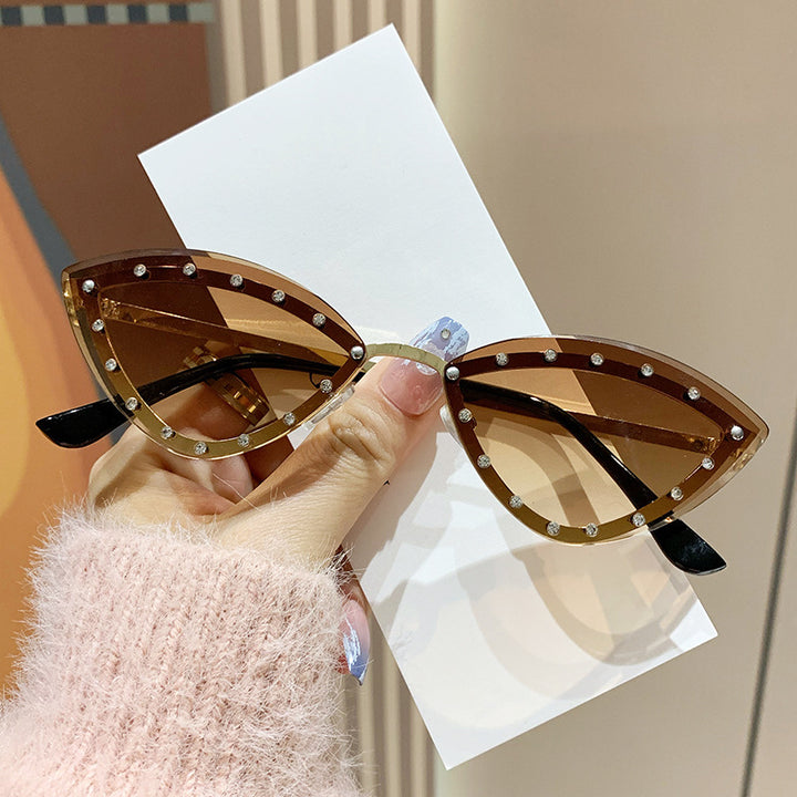 Women's Cat-Eye Sunglasses with Sparkling Crystal Accents Bowlift