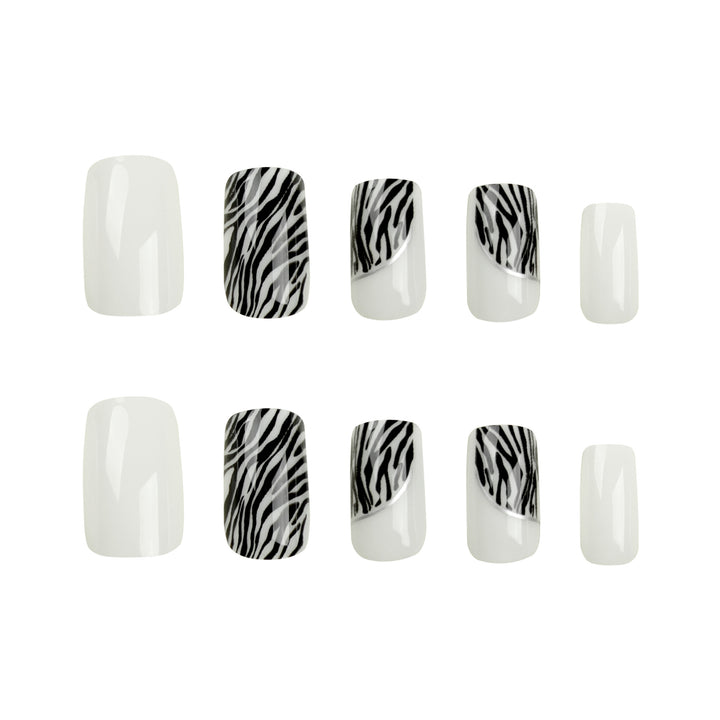 Artful nail extensions with stylish zebra pattern Bowlift