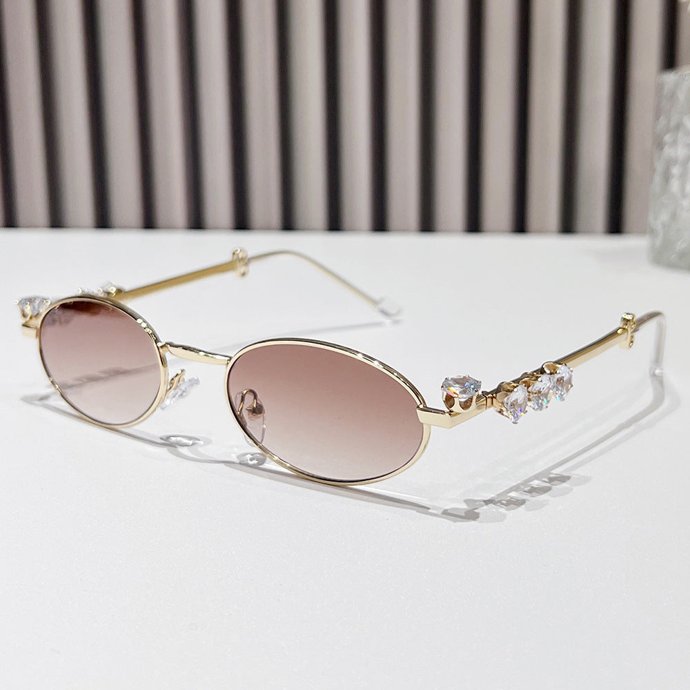 Fashion-Forward Oval Sunglasses with Crystal Accents Bowlift